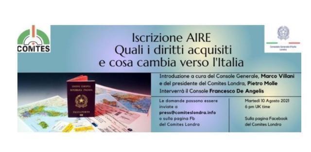 Londra: i diritti acquisiti per gli Aire nel webinar del Comites