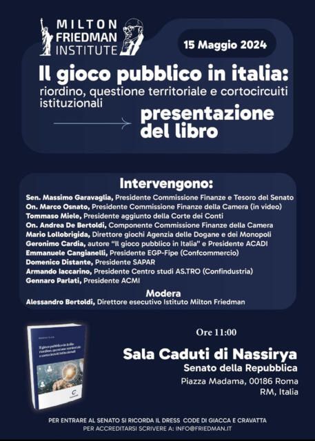 Gioco legale: presentazione del libro di Geronimo Cardia, “il gioco pubblico in Italia