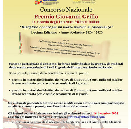 Al via la decima edizione premio nazionale Giovanni Grillo in ricordo degli Internati Militari Italiani dal titolo